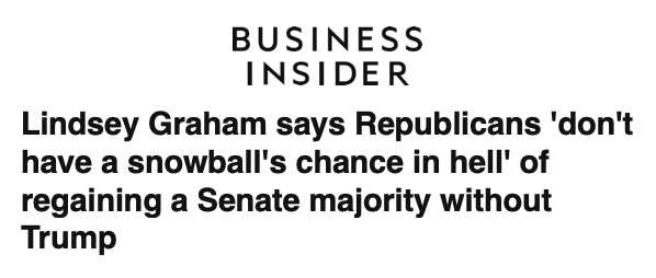 Business Insider: Lindsey Graham says Republicans 'don't have a snowball's chance in hell' of regaining a Senate majority without Trump