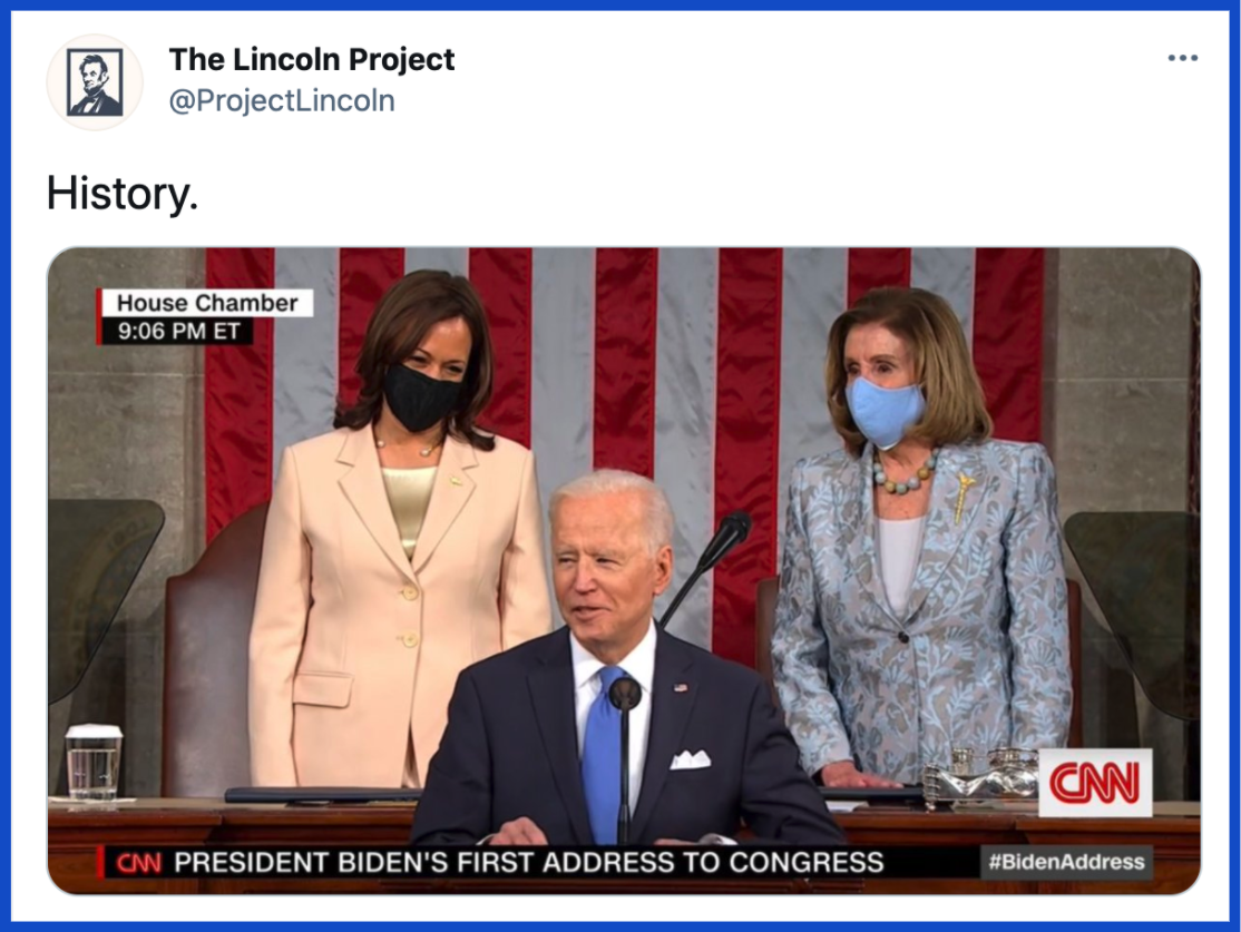 Pelosi and VP Harris standing behind President Biden