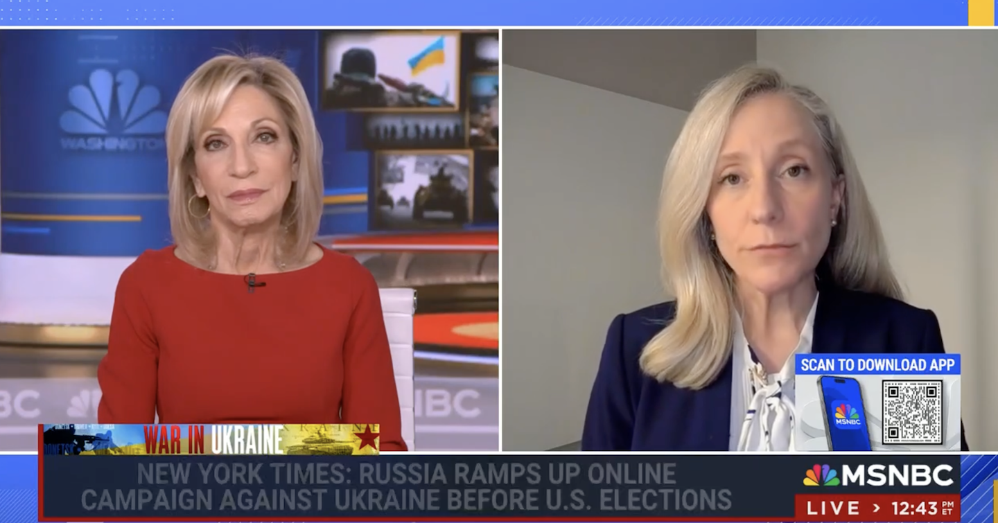 Abigail Spanberger discussing the need to support Ukraine on MSNBC