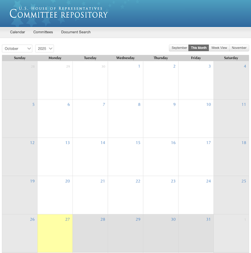 U.S. House of Representatives Committee calendar