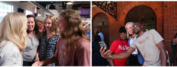 Abigail Spanberger with supporters on Bus Tour