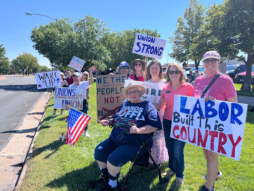 Shannon at a labor protest