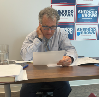 Sherrod Brown reading the fundraising report