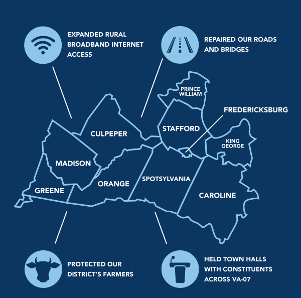 Map of the district that features initiatives Abigail pushed across the finish line