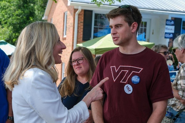 Abigail Spanberger with supporters on Bus Tour