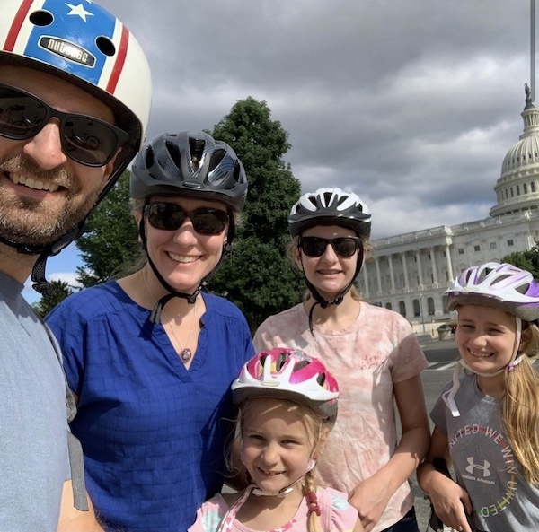 Spanberger and family bike riding.