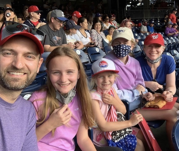 Spanberger and family attending a Nationals game.