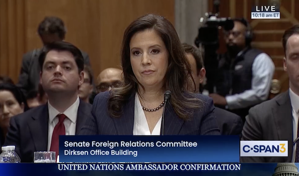 Photo of Elise Stefanik at her confirmation hearing this morning