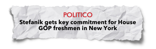 "Stefanik gets key commitment for House GOP freshmen in New York" - Politico