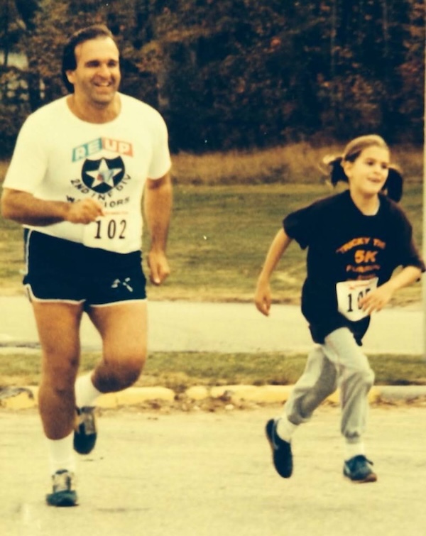 Stefany Shaheen as a child running with her dad, Billy Shaheen.