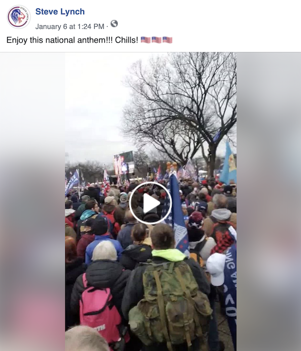 Steve Lynch Facebook Post at the Jan 6th Insurrection