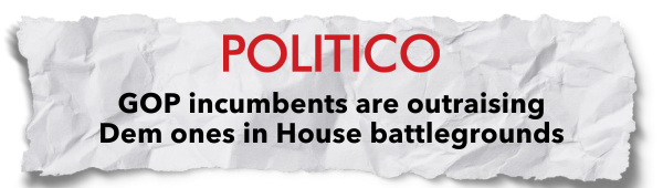 Politico: GOP incumbents are outraising Dem ones in House battlegrounds 