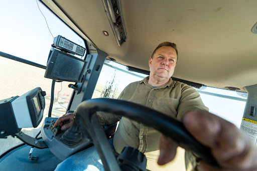 Jon Tester in his tractor.