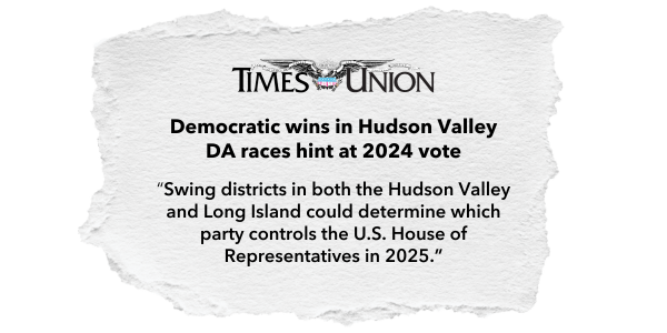 Democratic wins in Hudson Valley DA races hint at 2024 vote: "Swing districts in both the Hudson Valley and Long Island could determine which party controls the U.S. House of Representatives in 2025." - Times Union