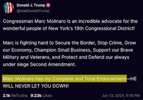 Trump's post endorsing Molinaro