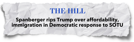 The Hill | Spanberger rips Trump over affordability, immigration in Democratic response to SOTU