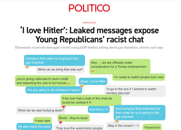 Politico: 'I love Hitler': Leaked messages expose Young Republicans' racist chat
