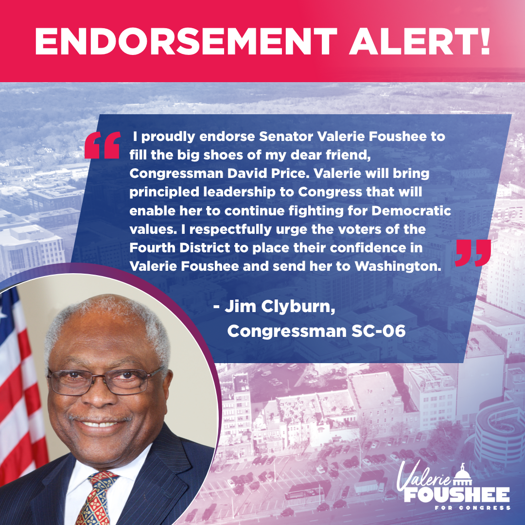 Endorsement image of Rep. Jim Clyburn's headshot in the bottom left corner