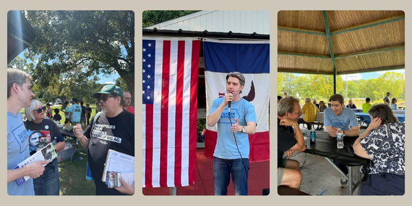 Taylor at Labor Day picnics celebrating labor union members and friends from Johnson, Des Moines, and Henry Counties.