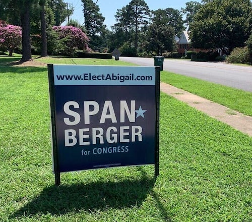 Yard sign in a supporter's lawn! Sign reads "Spanberger for Congress" 