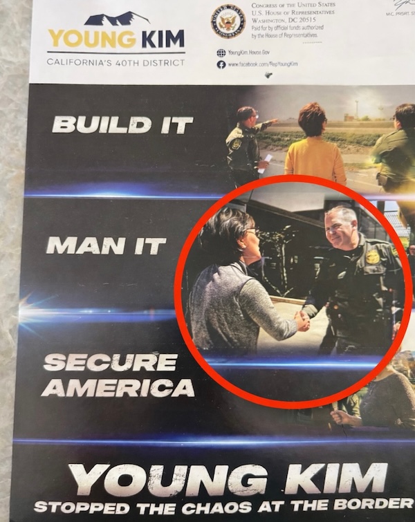 Young Kim ad picture with Greg Bovino